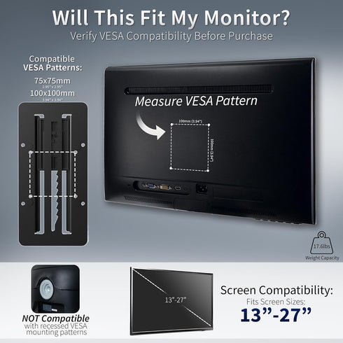 VIVO 27 Inches Height Adjustable VESA Adapter Stand for Individual Monitors up to Black