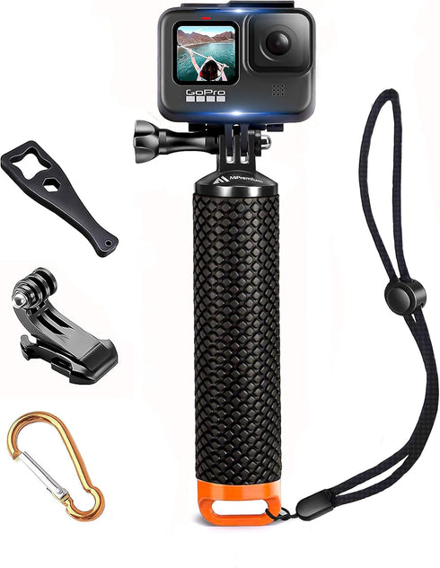Waterproof Floating Hand Grip for GoPro Hero 12, 11, 10, 9, 8, 7, 6, 5, 4, 3, 3+, 2, 1 Session, Black Silver Camera