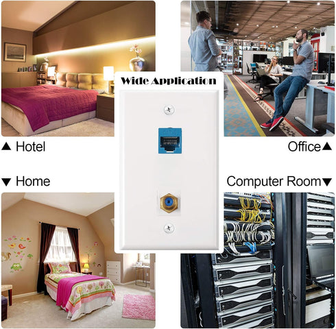 4 Pack Ethernet Coax Wall Plates, Cat6 Coax Wall Plate with Ethernet Port and Gold-Plated F-Type Port