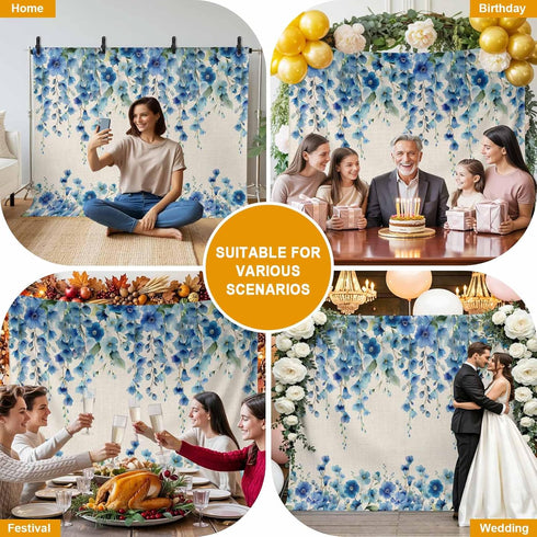 VANPTBNHS 10x8ft Curtain,Country Photography Backdrop,Retro Blue Flowers on Jam Professional Photography Background