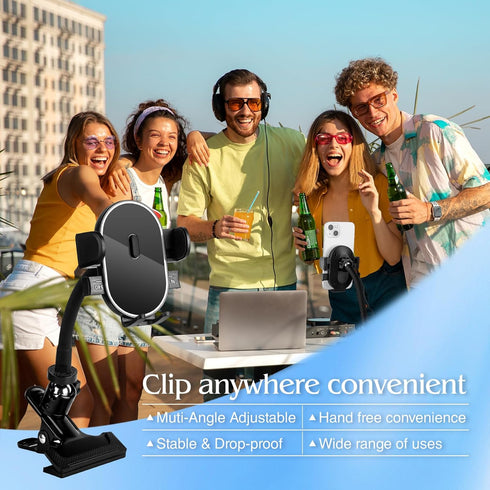 Clip Phone Holder for Desk, 360° Adjustable Gooseneck Arm Clamp Mount for 4-7” Smartphones, Compatible with iPhone