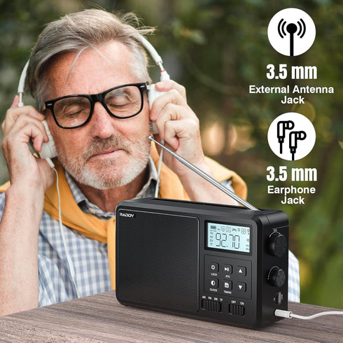 Raddy RF206 Digital AM FM Shortwave Radio, Portable Receiver with 8W Speaker, Battery Powered for Home & Gift