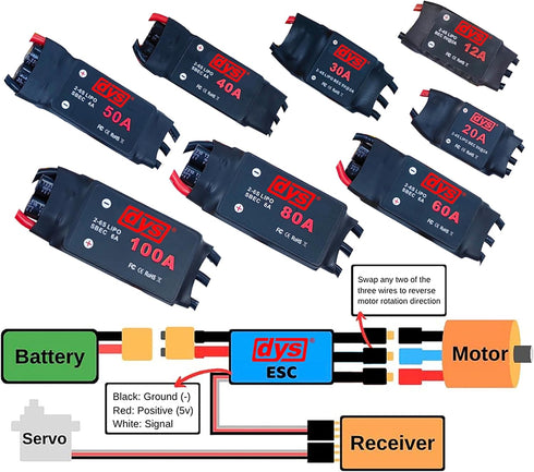 40A 2-6S 5V/4A XT60 3.5mm DYS Brushless ESC with SBEC with & Plug for RC Fixed-Wing Aircraft Helicopter