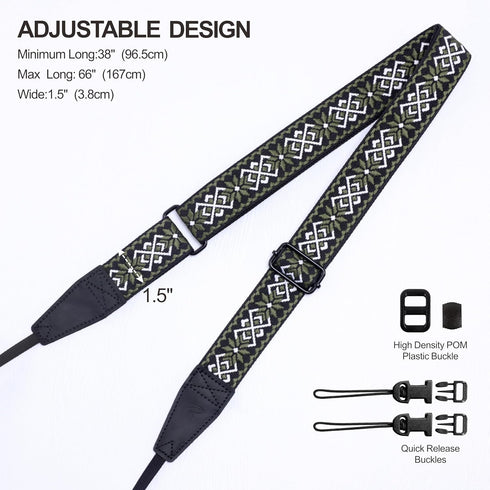 Padwa Lifestyle Adjustable Camera Strap - 1.5" Full Grain Leather Ends, Adjustable Neck Shoulder & Crossbody Strap