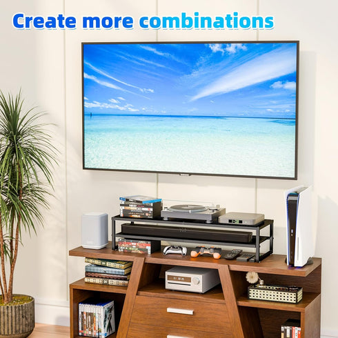 Simple Trending 2-Tier Metal Dual Monitor Stand Riser, Black Computer Office Desktop Organizer with Mouse Pad