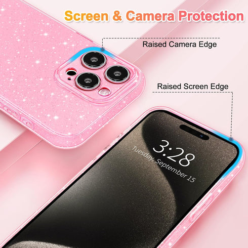 Hython iPhone 15 Pro Case, Glitter Cute Sparkly Shiny Bling Phone Cover, 6.1", Thin Slim Fit Shockproof Rubber, Bright