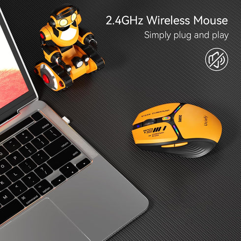 Uciefy V19 Wireless Mouse, 2.4GHz Rechargeable LED Mouse with Battery Indicator, USB Receiver & Type-C Adapter
