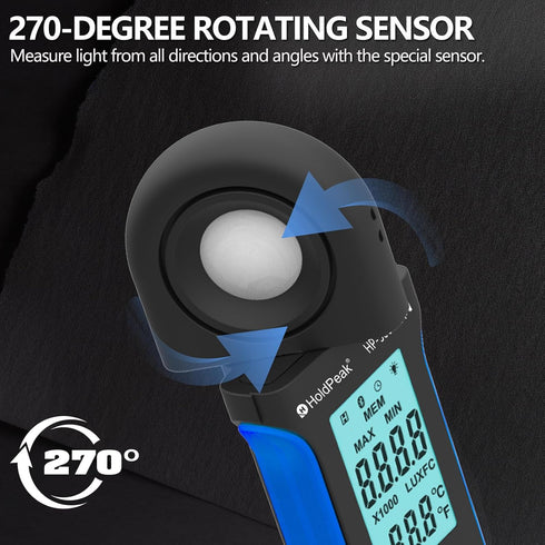 HoldPeak Illuminance Light Meter with Bluetooth, Digital Lux Foot Candles Meter, Lumen Meter for Plants, Home & Office