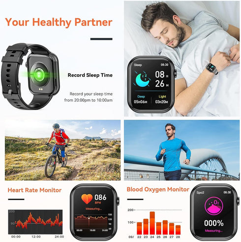 Smart Watch for Men Women, Original Silicone Strap, Steel Band Replacement, Fitness Tracker, Heart Rate Monitor,