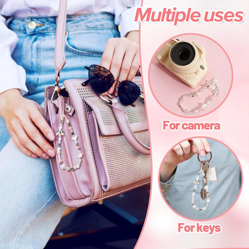 XLIUAX 2 Pack Beaded Camera Wrist Straps, Phone Charm Wristlet Lanyards for Purse Bag Car Key Keychain Accessories