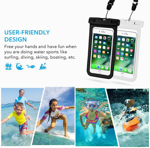 Universal Waterproof Case, 2 Pack IPX8 Phone Lanyard Dry Bag with Neck Strap for iPhone and Galaxy (up to 7.5")