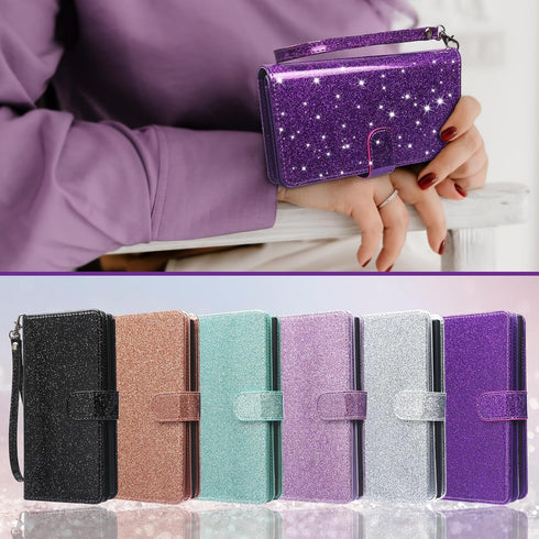 Varikke Detachable Wallet Case for iPhone 13 Pro Max with Card Holder, Fashion Glitter Leather Strap Magnetic Flip