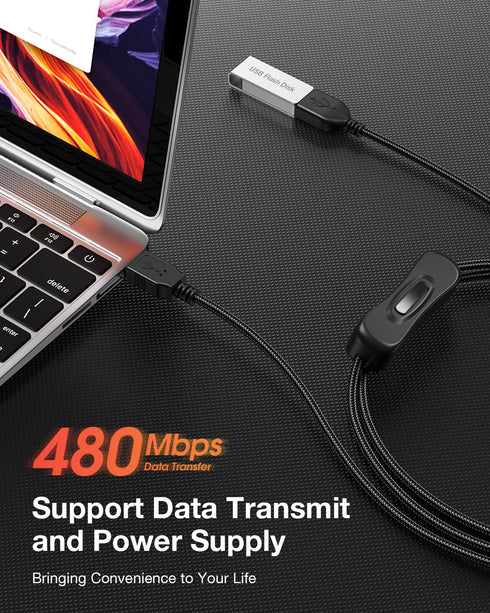 ANDTOBO USB Switch Extension Cable, Upgraded Data + Power, 3.3 FT USB Extension Cord with On/Off Power Switch