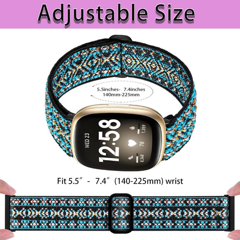 Elastic Bands for Fitbit Versa 4 & Sense 2, Adjustable Stretchy Straps Replacement for Versa 3 & Sense Bands