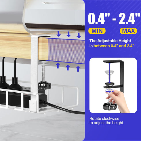 Under Desk Cable Management Tray 2 Pack, Xpatee Wire Management No Drill Cable Tray for Office, Home - White