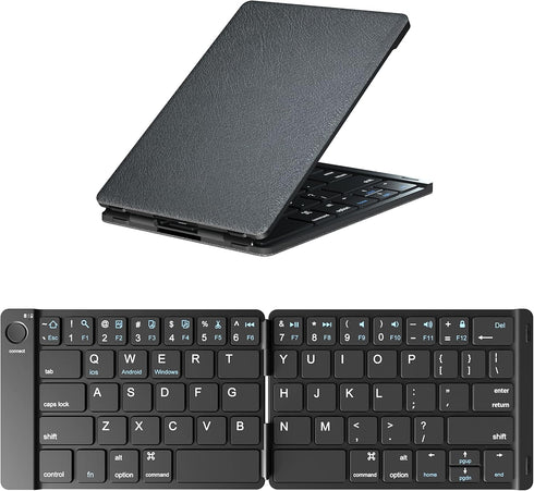 Foldable Bluetooth Keyboard, Portable Wireless Keyboard with Rechargeable Full Size Ultra Slim Folding for iOS Android