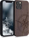 kwmobile Wood Case for Apple iPhone 12 / iPhone 12 Pro, Navigational Compass Dark Brown Cover