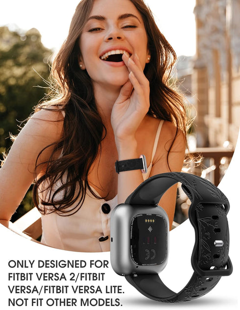 Minyee Floral Engraved Band Compatible with Fitbit Versa 2/Versa Lite, Soft Silicone Dandelion Flower Pattern Strap