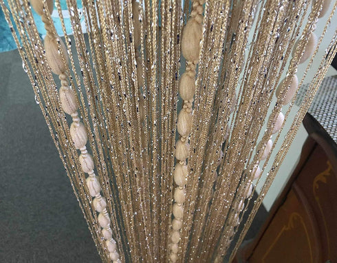 Hysenm Door String Curtains, 39x79 Inch Champagne Panel Soft Balls for Room Divider Home Décor