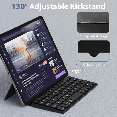 Doohoeek Universal Bluetooth Keyboard, Dual Bluetooth Mini Keyboard with Any-Angle Kickstand & Leather Cover for