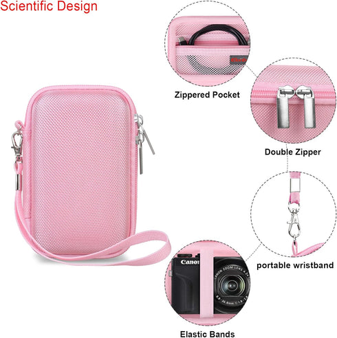 Carrying Case for Panasonic Lumix LX10, LX100, ZS60, ZS70, ZS80, ZS200, ZS100 4K Digital Camera - Pink