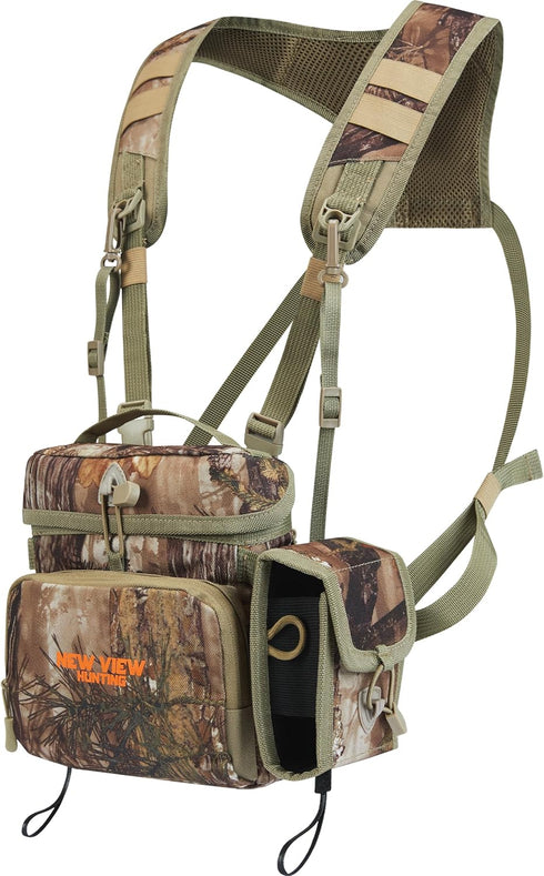 NEW VIEW Bino Packs for Hunting - Adjustable Camo Chest Pack with Detachable Rangefinder Pouch