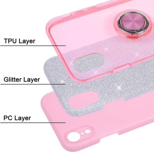 Wisdompro Case for iPhone XR - Cute Glitter Bling Sparkle Protective Case with Ring Kickstand for 6.1 Inch Apple iPhone