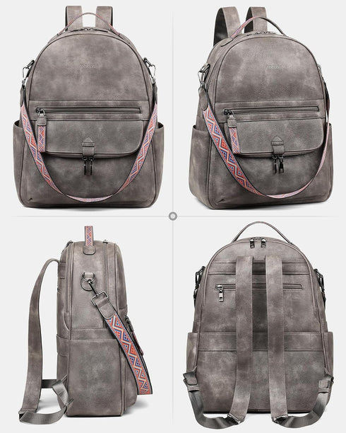 Backpack Backpack FADEON Leather Laptop Purse for Women, Designer Travel PU with Laptop Compartment for Work Grey