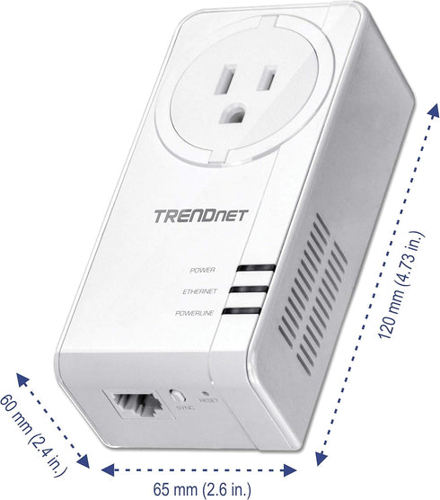 TRENDnet Powerline 1300 AV2 Adapter with Built-in Outlet, Gigabit Port, IEEE 1905.1 & IEEE 1901, Range Up to 300m (984
