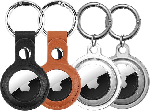 DDJ 4 Pack Waterproof Airtag Holder, Keychain Case for Dog Collar, Luggage, Keys, Full Body Anti-Scratch Protective (PU