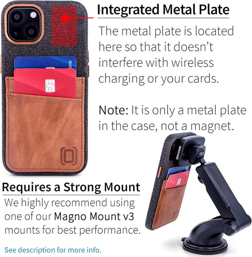 Dockem 13 2 M2F 6.1" Fabric Card Case for iPhone with Built-in Metal Plate for Magnetic Mounting, Stitched-on Genuine