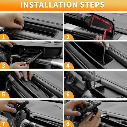 Multi-Mount Dash Phone Holder with Metal Rod for 2012-2017 Dodge RAM, Phone Mount Storage Tray Cellphone System Kit