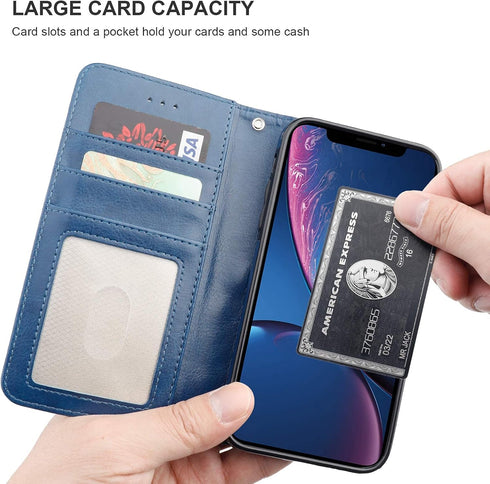 Bocasal iPhone Xr Wallet Case - PU Leather Magnetic Detachable Kickstand with Card Holder, Blue