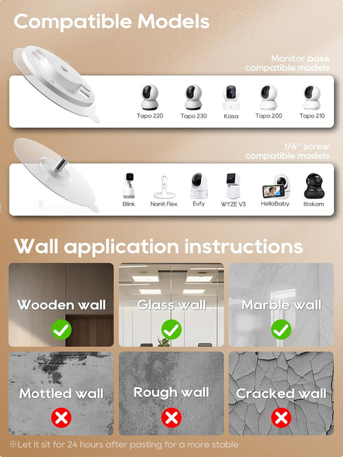 SAPESEHE C200/C210/C220/C230 1/4 Security Wall Mount for Ring Camera & Baby Monitor Mount, Suitable for Tapo and All