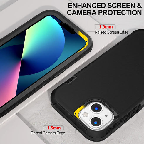 Military Grade iPhone 13 Case with 2 Pack Screen Protector - Rugged Full Body Protection for Men & Women (Black)