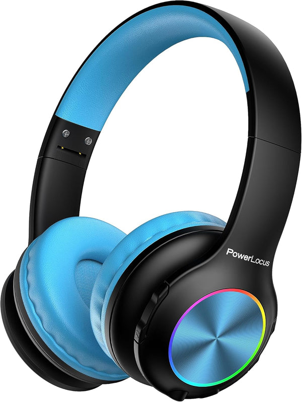 PowerLocus PLED Kids Bluetooth Headphones, Wireless Headphones with LED Lights, 74/85/94dB Safe Volume, Micro SD, AUX
