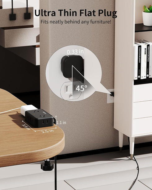 HOPOW 4 4 (2 10Ft 2.75" Desk Clamp Power Strip, Desktop Mount Charging Station with Outlets USB Ports USB C), Under