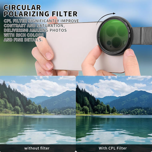 Beysfilter 52MM 16 15 14, CPL Filter for Phone, Clip-on Circular Polarizing Lens, HD Multi-Coated Optical Glass, Camera
