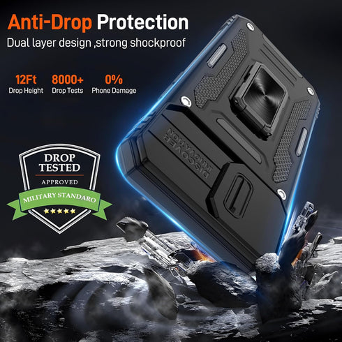 Gritup 15 2-Pack 360 for iPhone Case with Slide Camera Cover | HD Screen Protectors | Rotating Metal Kickstand |