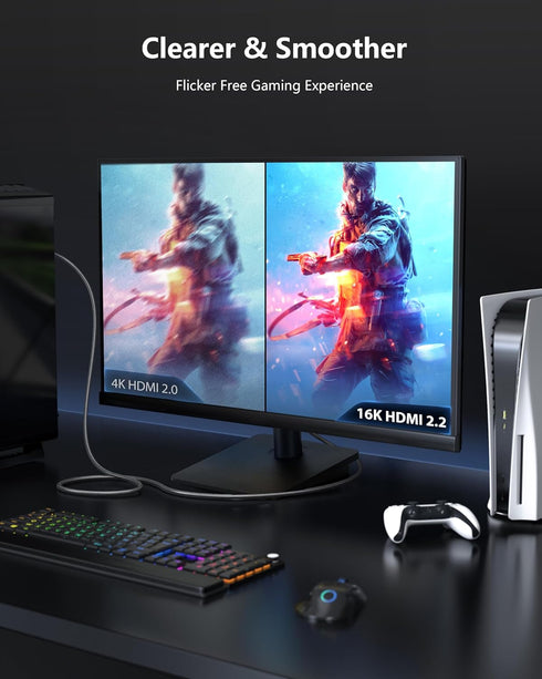 16K 2.2 10ft 96Gbps 8K@120Hz 144Hz 4K@240Hz, CONMDEX HDMI Cable Designed for Stable High-Bandwidth Connections |