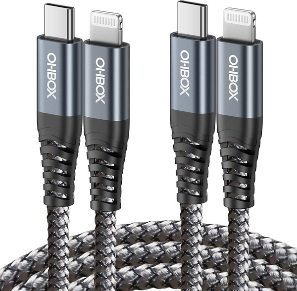 ohbox 6FT USB C to Lightning Cable 2-Pack, MFi Certified Fast Charger for iPhone 14, 13, 12, 11 Pro Max, iPad & More.
