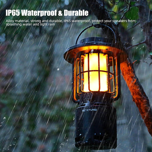 Outdoor Bluetooth Speakers, LED Flame Light, Wireless Portable Speaker, IP65 Waterproof for Camping/Patio