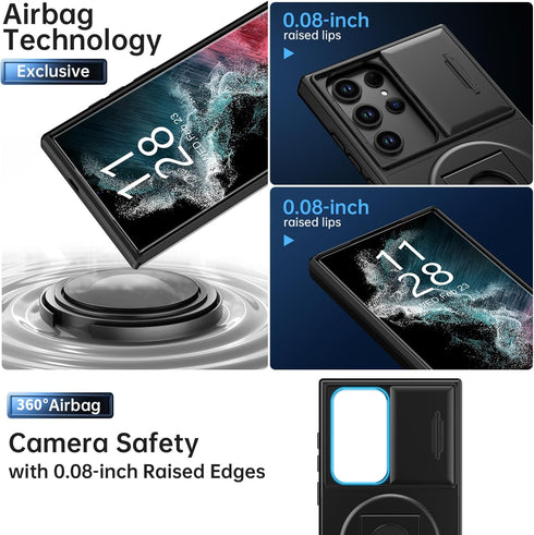 Samsung Galaxy S22 Ultra Case by FUNMIKO - Shockproof, Wireless Charging, Sliding Camera Cover, Magnetic Kickstand -