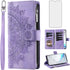 Asuwish Wallet Phone Case for Samsung Galaxy Note 10 5G - Mandala Flower, Zipper Card Holder, Tempered Glass, Purple.