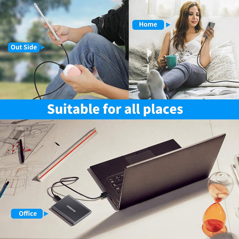 1FT USB C Cable, 10Gbps Data Transfer, Type C 3A Fast Charging Cable for iPhone 15, Galaxy S21/S20, Samsung T7,