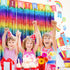 Sparkly Rainbow Foil Fringe Curtain, Metallic Streamers Tinsel Party Backdrop Decorations - 2 Packs