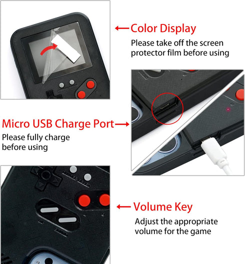 WeLohas Gameboy Case for iPhone 13/13 Pro, Handheld Retro 168 Classic Games, Color Video Display Game Case, Black