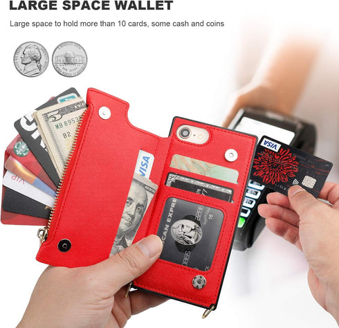 Bocasal Crossbody Wallet Case for iPhone SE 2022/SE 2020/7/8, Card Holder, Zipper Slot Protector, 4.7 Inch