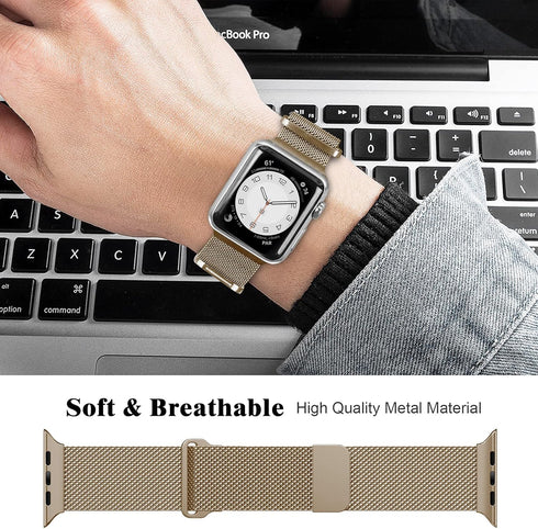 Geoumy Metal Magnetic Bands for Apple Watch 38mm, Stainless Steel Milanese Loop Replacement Strap (Light Gold)