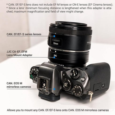 JJC EF-EOS M Auto Focus Lens Mount Adapter for Canon Sigma Tamron EF EF-S Lens to Canon EOS M50, M6, M5, M3, M200